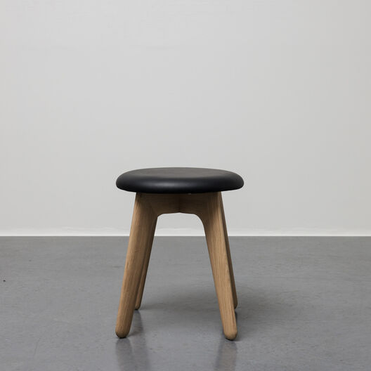 Slab Low Stool, Natural Oak, Black Leather