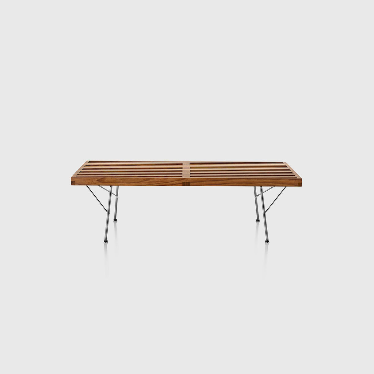 Nelson Platform Bench, Metal Base, 48", Walnut & Chrome