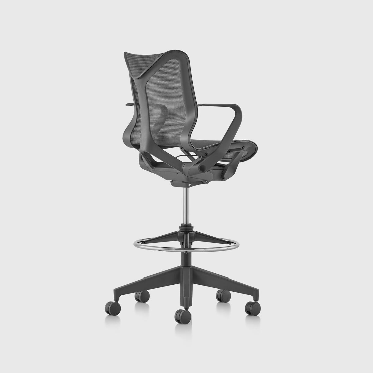 Cosm Work Stool - Low-Back, Graphite - Fixed Arms
