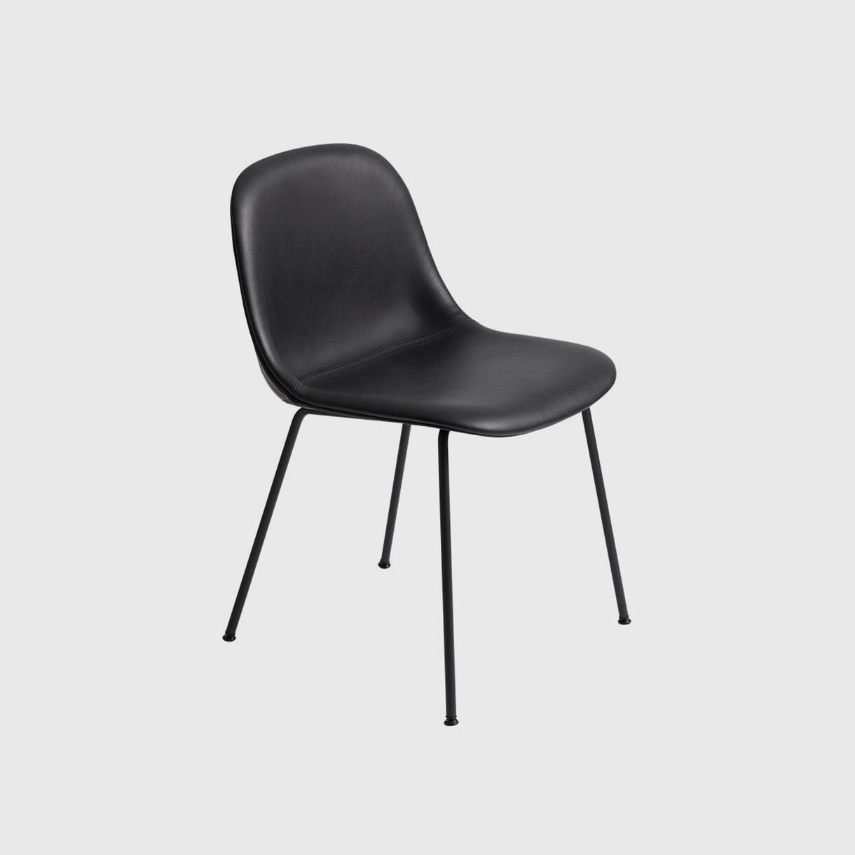 Fiber Side Chair Tube Base, Upholstered, Black Leather