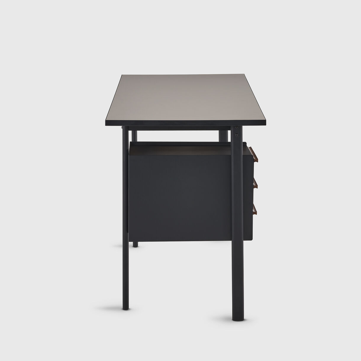 Mode Desk with Storage, Sandstone Top, Black Storage, Walnut Handles