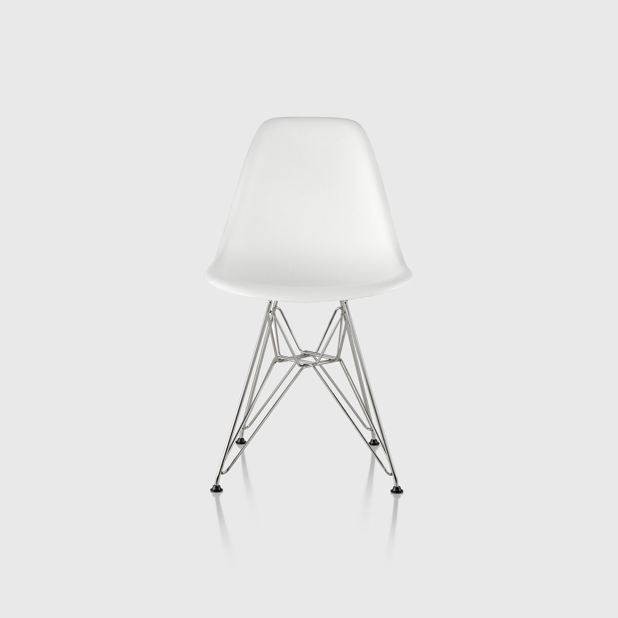Eames Moulded Plastic Side Chair, Wire Base, White, Chrome