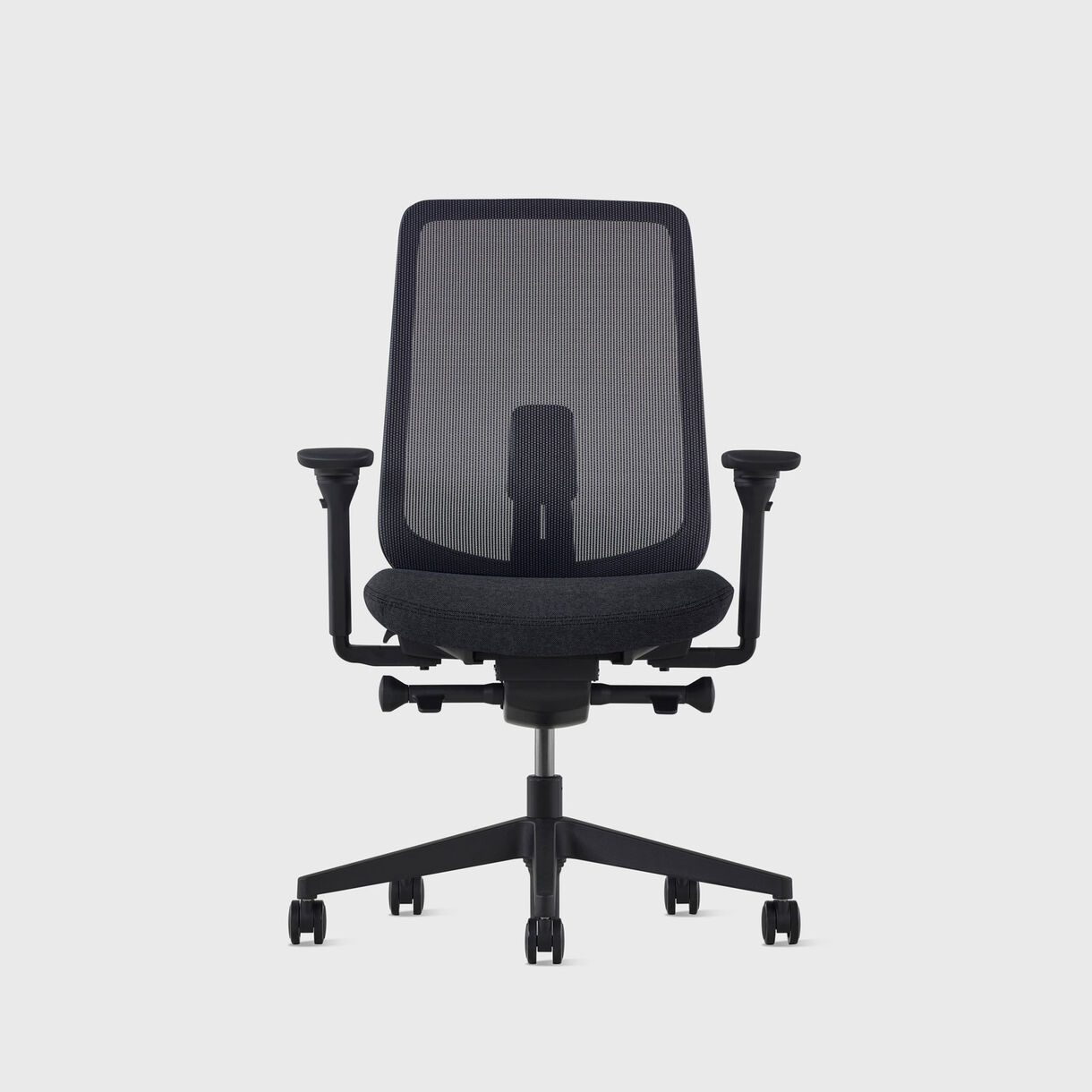 Verus Suspension Back Task Chair - Black Frame, Shale Interweave & Cinder Upholstery - Fully Adjustable Arms