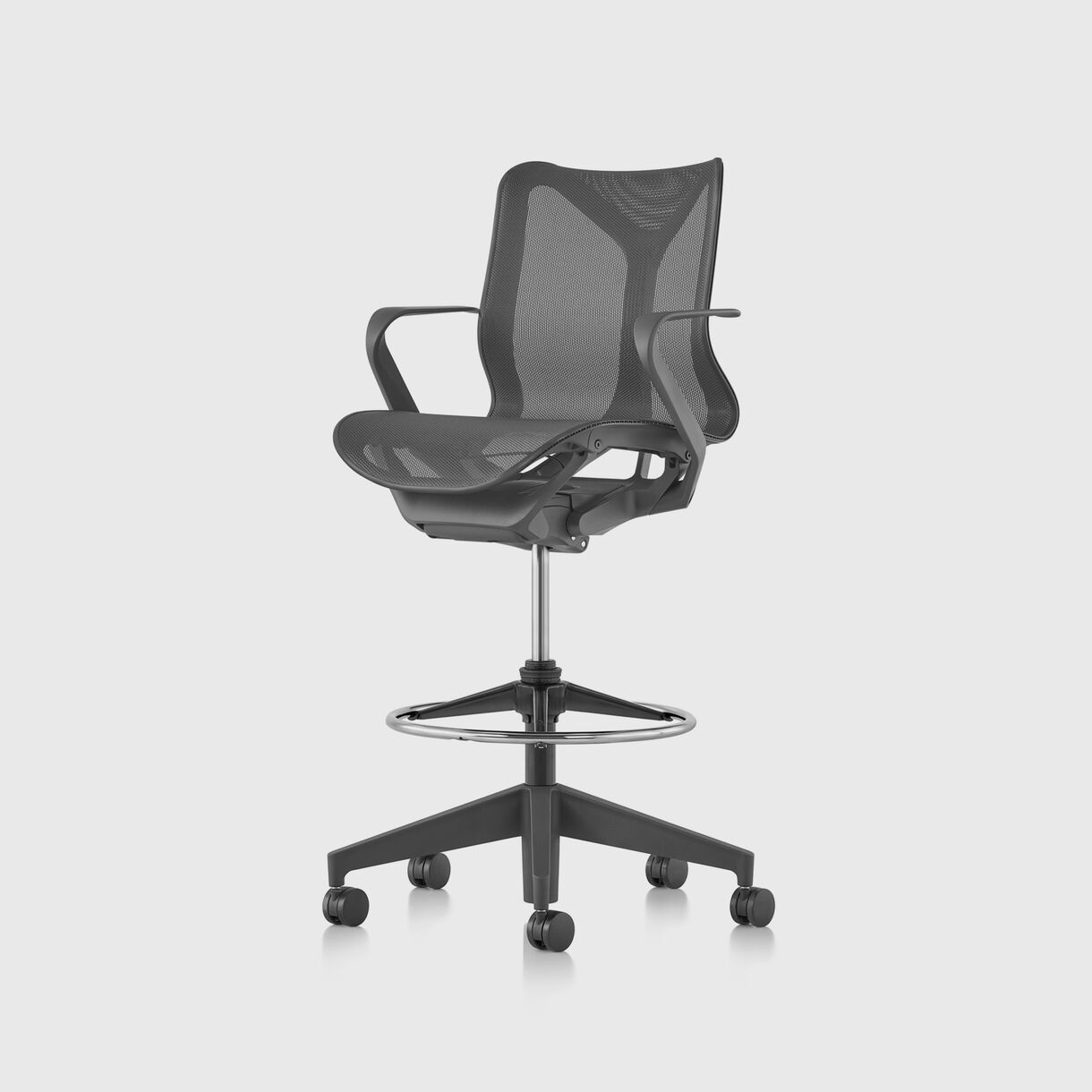Cosm Work Stool - Low-Back, Graphite - Fixed Arms