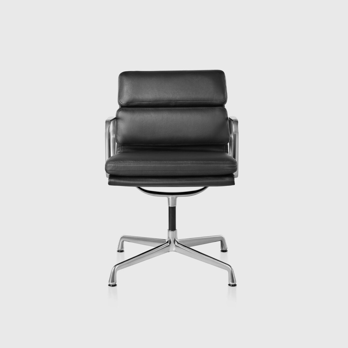Eames Soft Pad Side Chair with Arms, Black Leather & Polished Aluminium