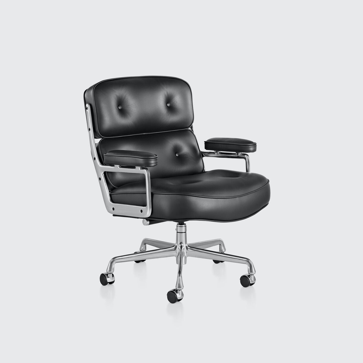 Eames Executive Chair with Casters - Black Leather & Polished Aluminium Frame