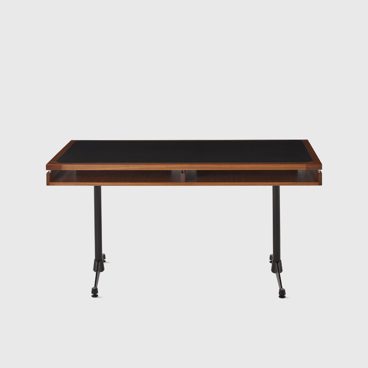 Eames 2500 Executive Desk, Large, Walnut Black Leather & Black