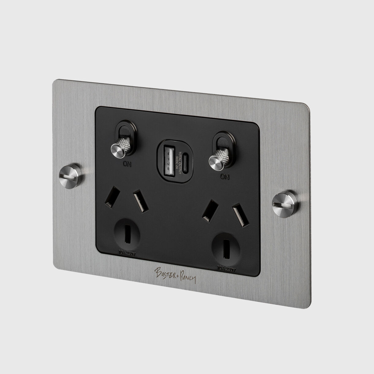 2G GPO + USB A+C Socket, Steel