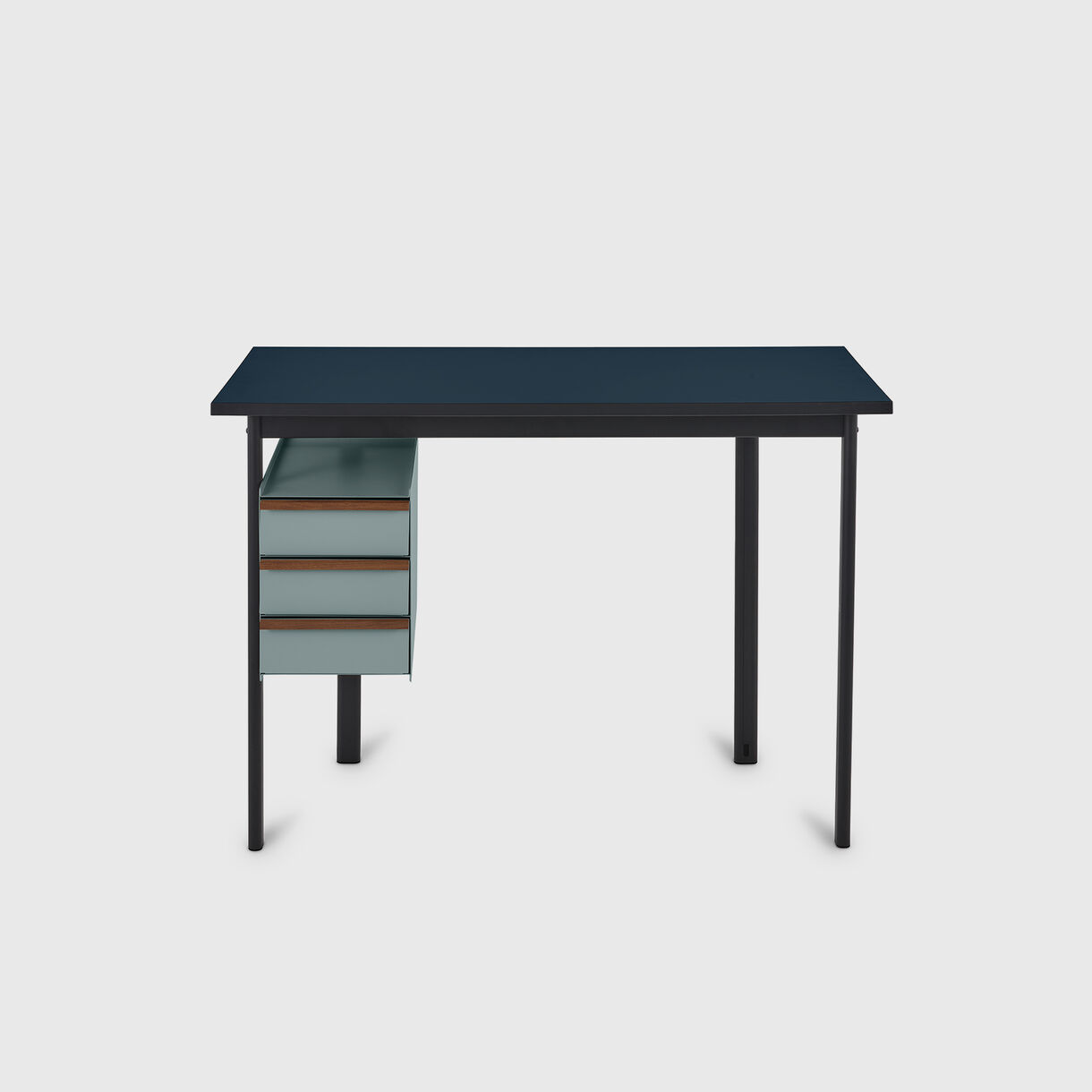 Mode Desk with Storage, Deep Sea Top, Glacier Storage, Walnut Handles