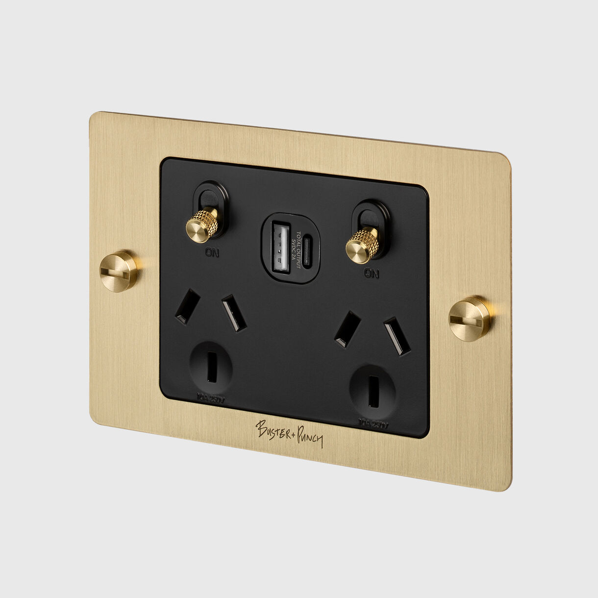 2G GPO + USB A+C Socket, Brass