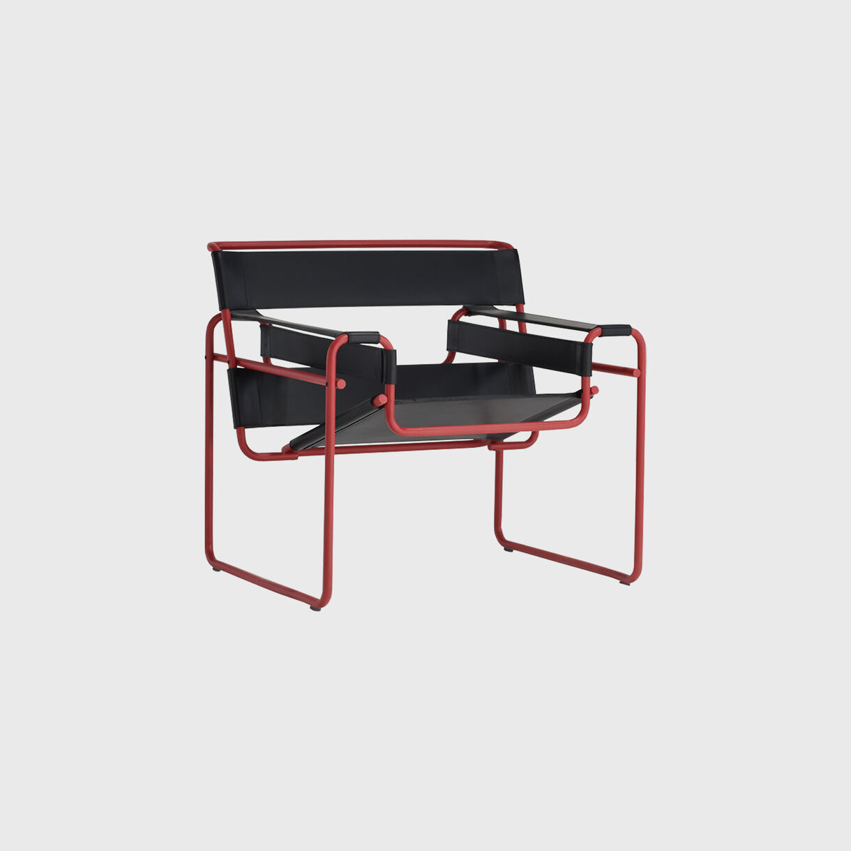 Wassily Chair, Matte Red Frame, Black Leather