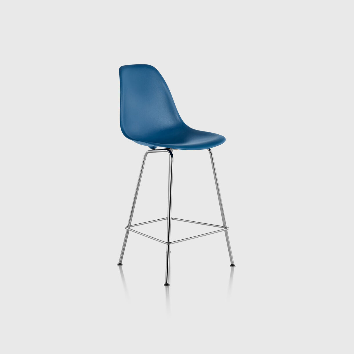 Eames Moulded Plastic Counter Stool, Peacock Blue & Chrome