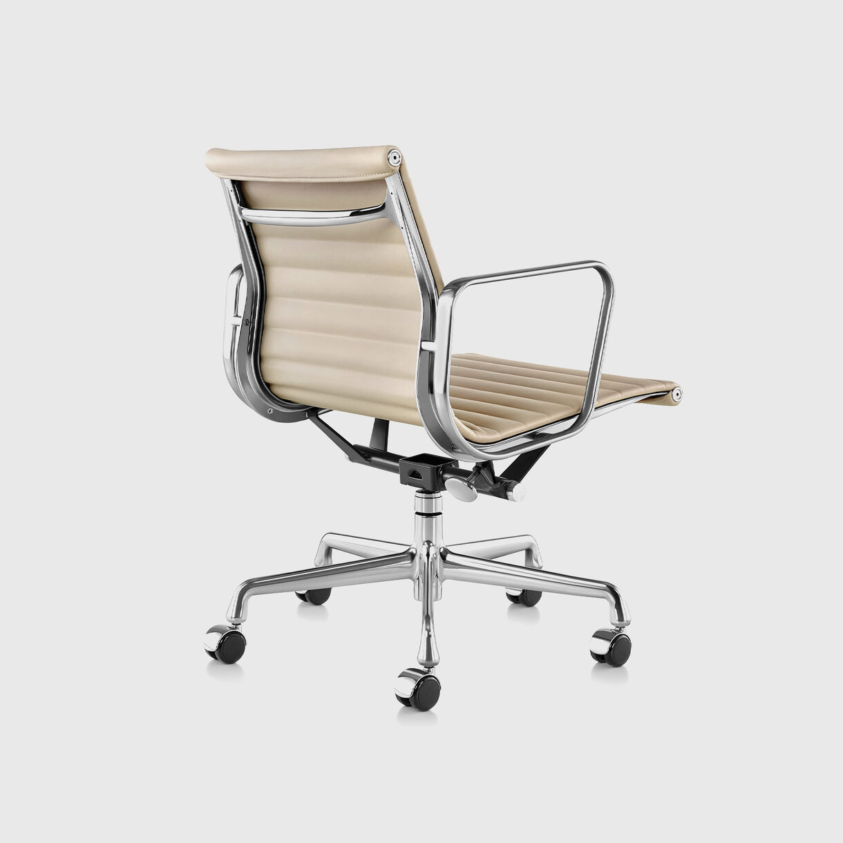 Eames Aluminum Group Management Chair, Chrome Finish with Beige Leather