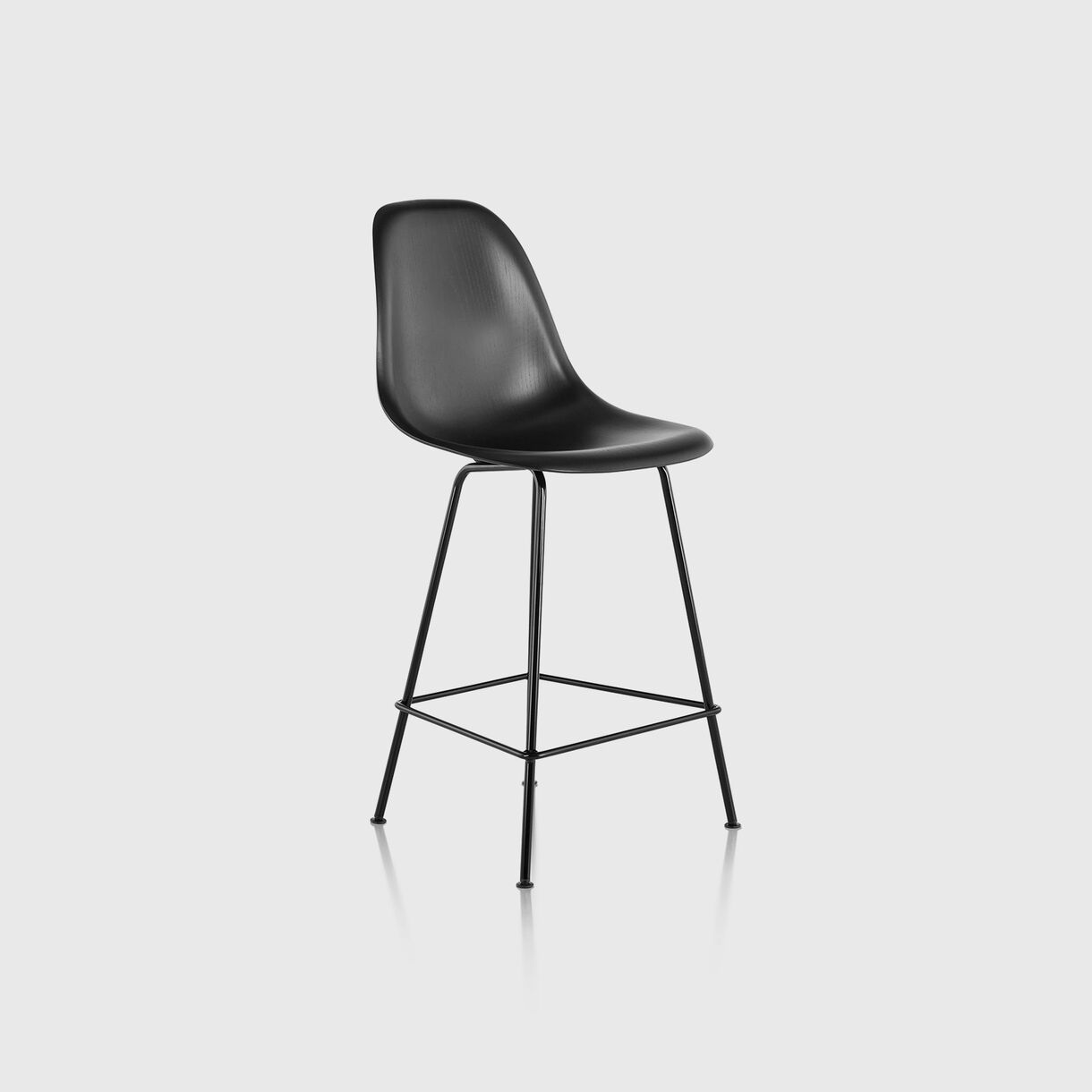 Eames Moulded Wood Counter Stool, Ebony & Black