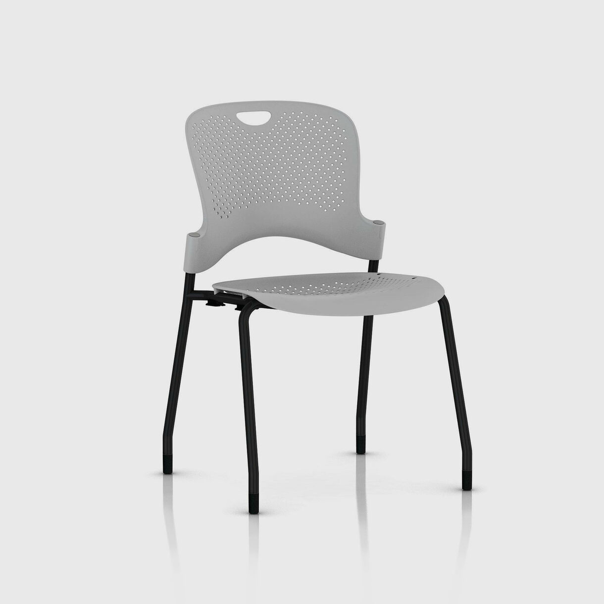 Caper Stacking Chair, Moulded Seat - Fog & Black with Glides - No Arms