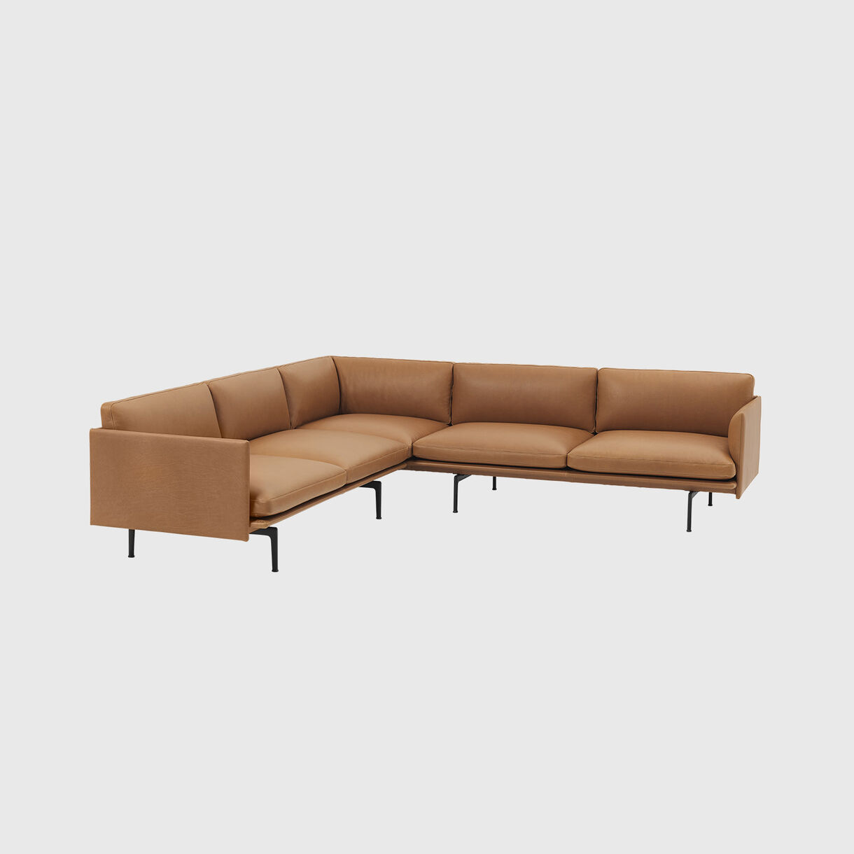 Outline Corner Sofa, Cognac Leather & Black Base