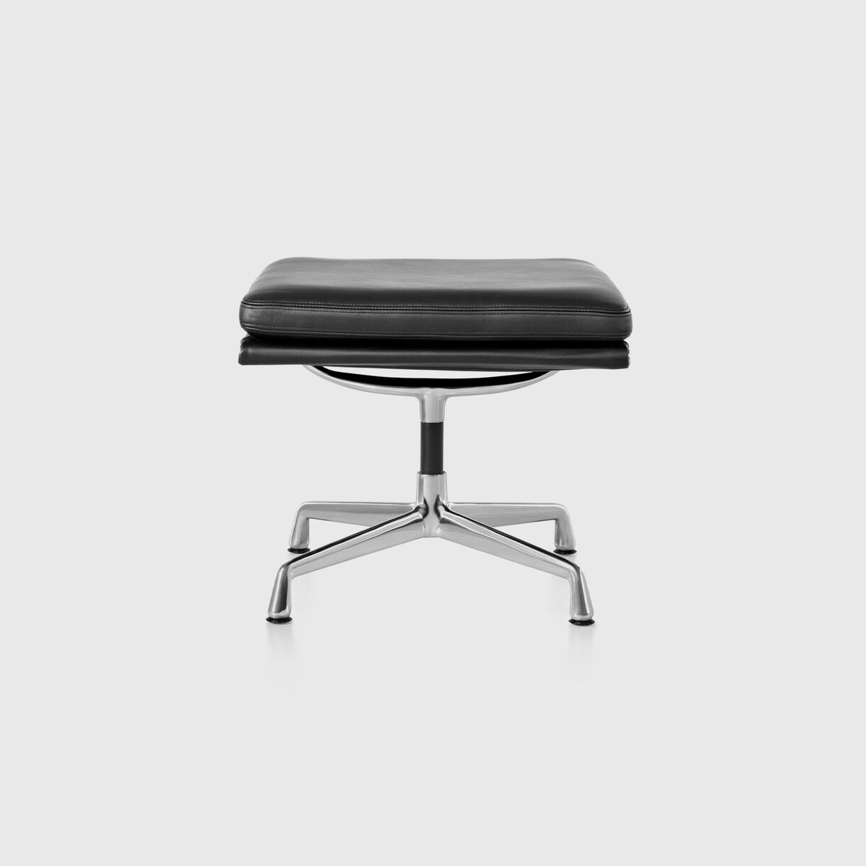Eames Soft Pad Group Ottoman, Black Leather & Polished Aluminium