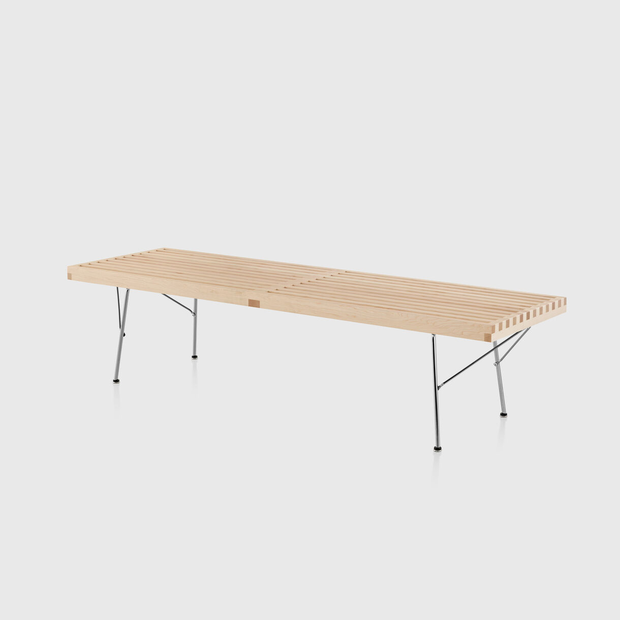 Nelson Platform Bench, Metal Base, 60", Natural Maple & Chrome