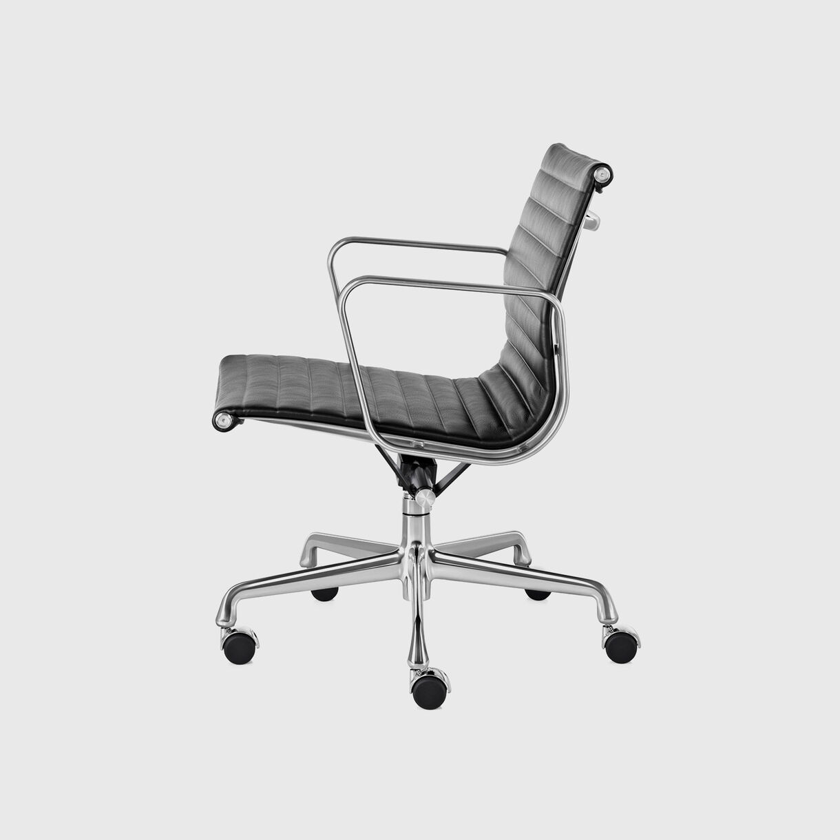 Eames Aluminum Group Management Chair, Chrome Finish with Black Leather