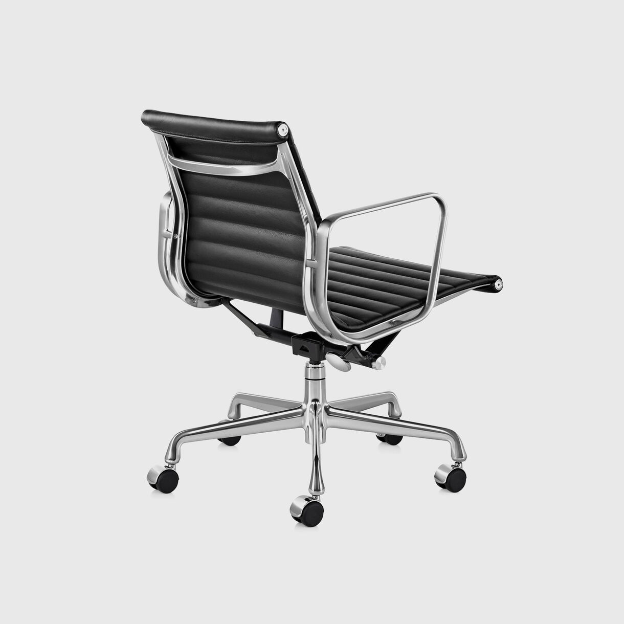 Eames Aluminum Group Management Chair, Chrome Finish with Black Leather
