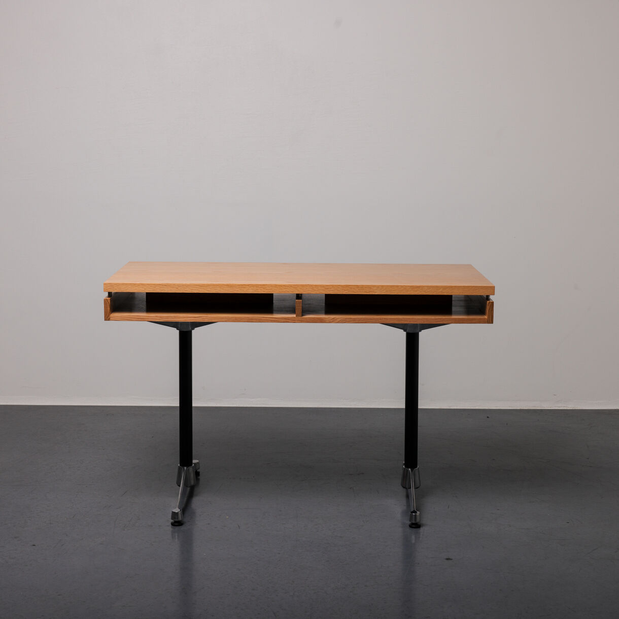 Eames 2500 Executive Desk, White Oak, Black & Chrome