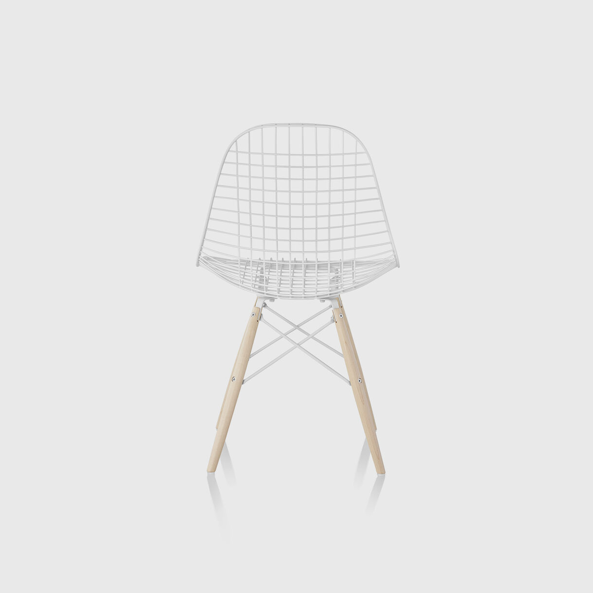 Eames Wire Chair, Dowel Base, White & White Ash