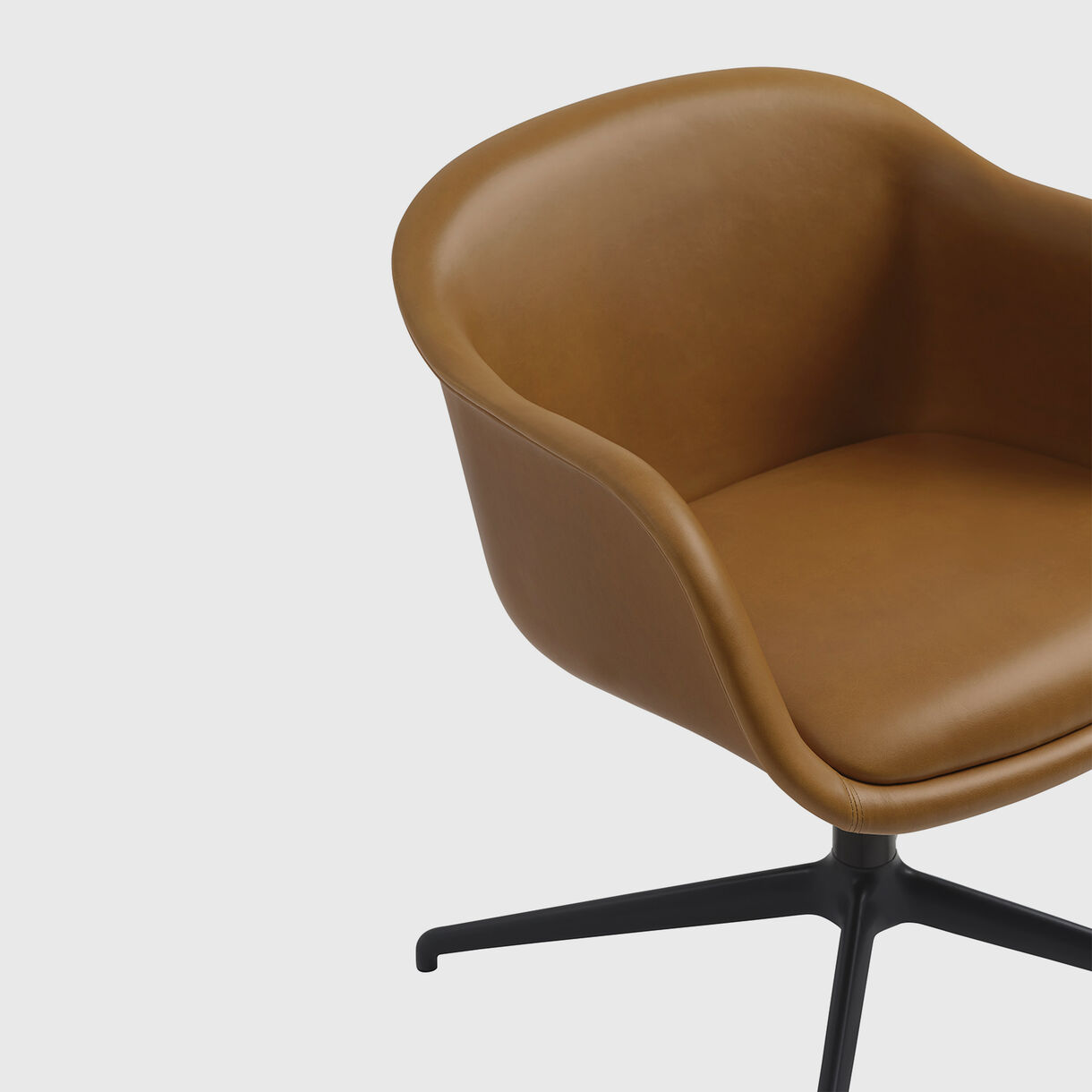 Fiber Conference Armchair, Swivel Base, Cognac Leather & Black