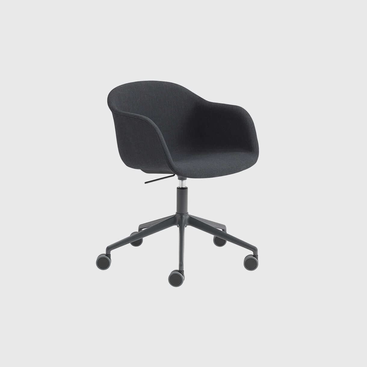 Fiber Armchair Upholstered, Remix 183 & Black, Swivel Base with Castors & Gas Lift, Grey