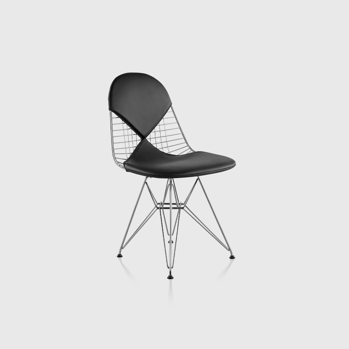 Eames Wire Base Chair, Bikini Pad, Black Leather
