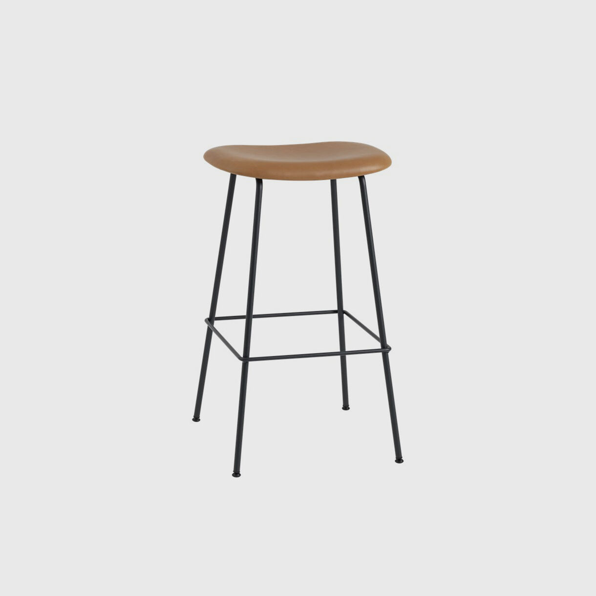 Fiber Stool, Tube Base, Bar, Cognac Leather & Black
