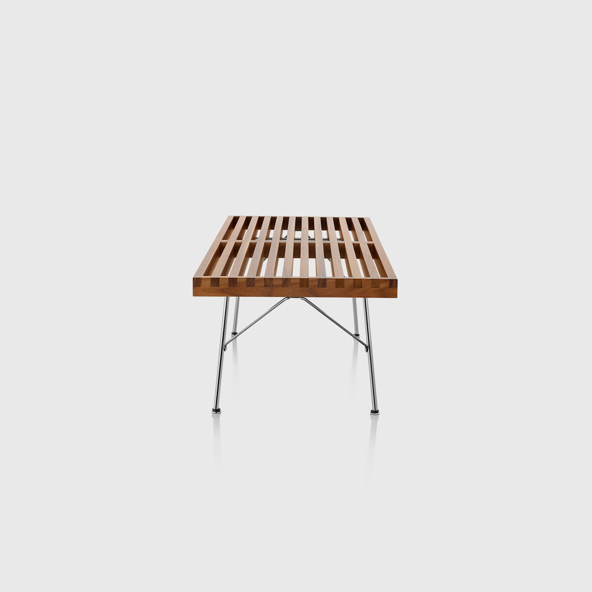 Nelson Platform Bench, Metal Base, 48", Walnut & Chrome