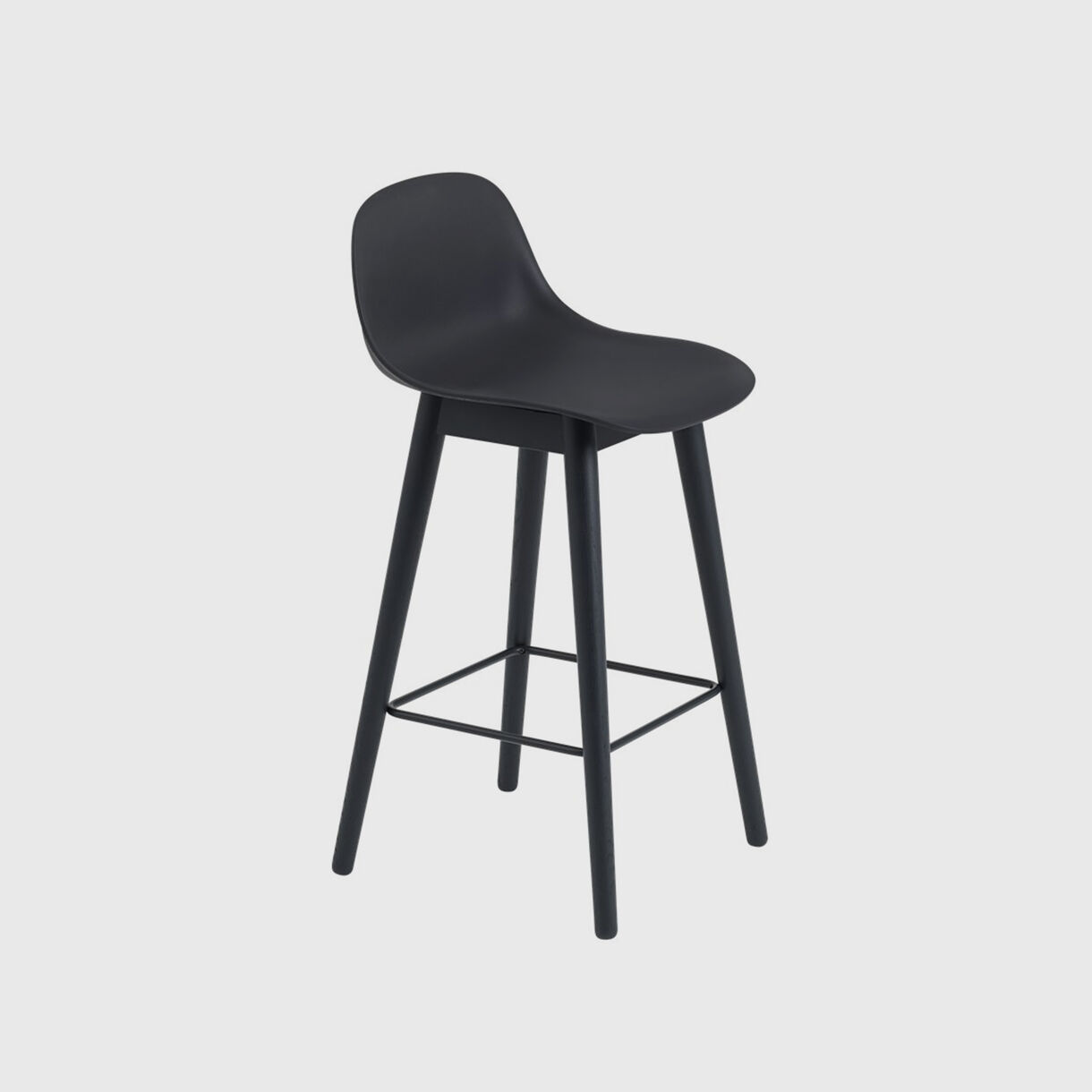 Fiber Counter Stool with Backrest Wood Base, Black