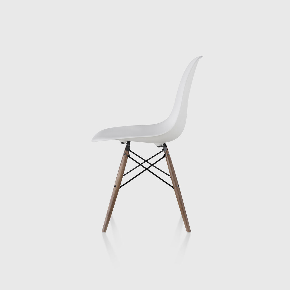 Eames Moulded Plastic Side Chair, Dowel, White & Walnut