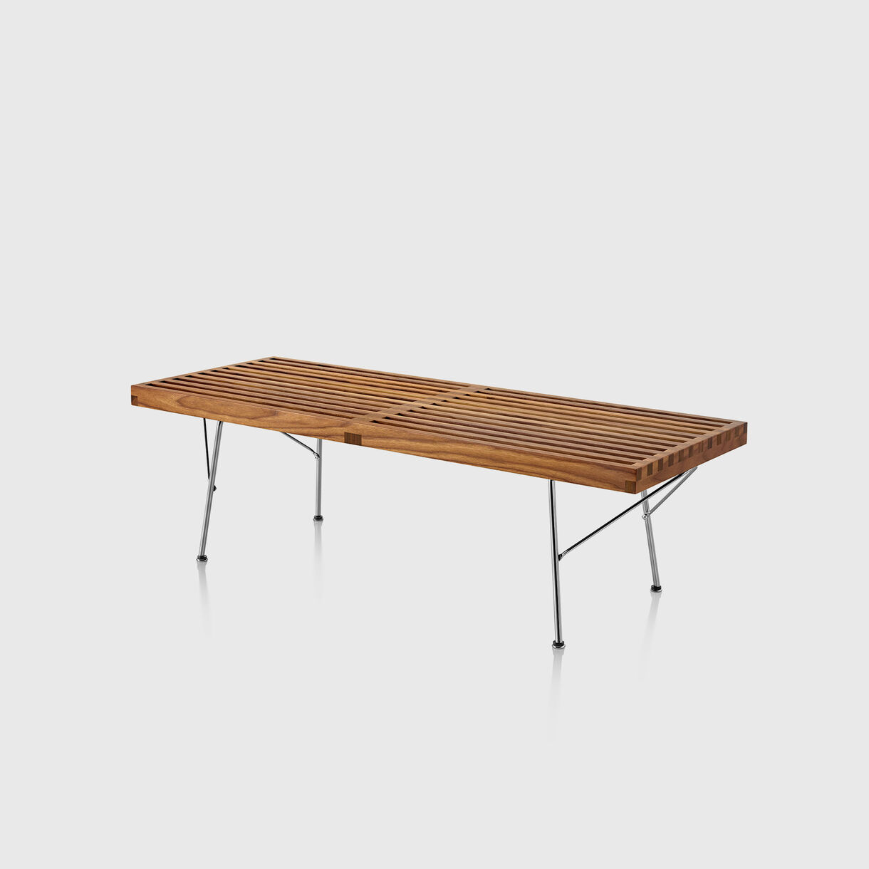 Nelson Platform Bench, Metal Base, 48", Walnut & Chrome