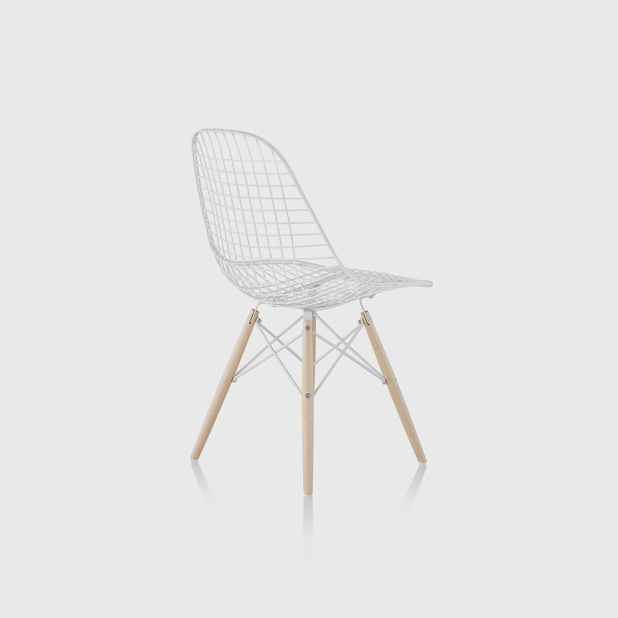 Eames Wire Chair, Dowel Base, White & White Ash