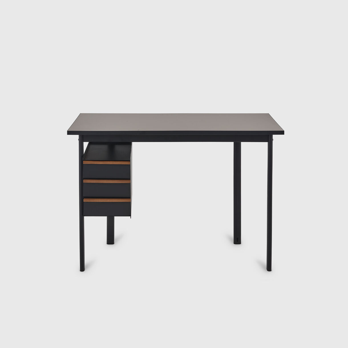 Mode Desk with Storage, Sandstone Top, Black Storage, Walnut Handles