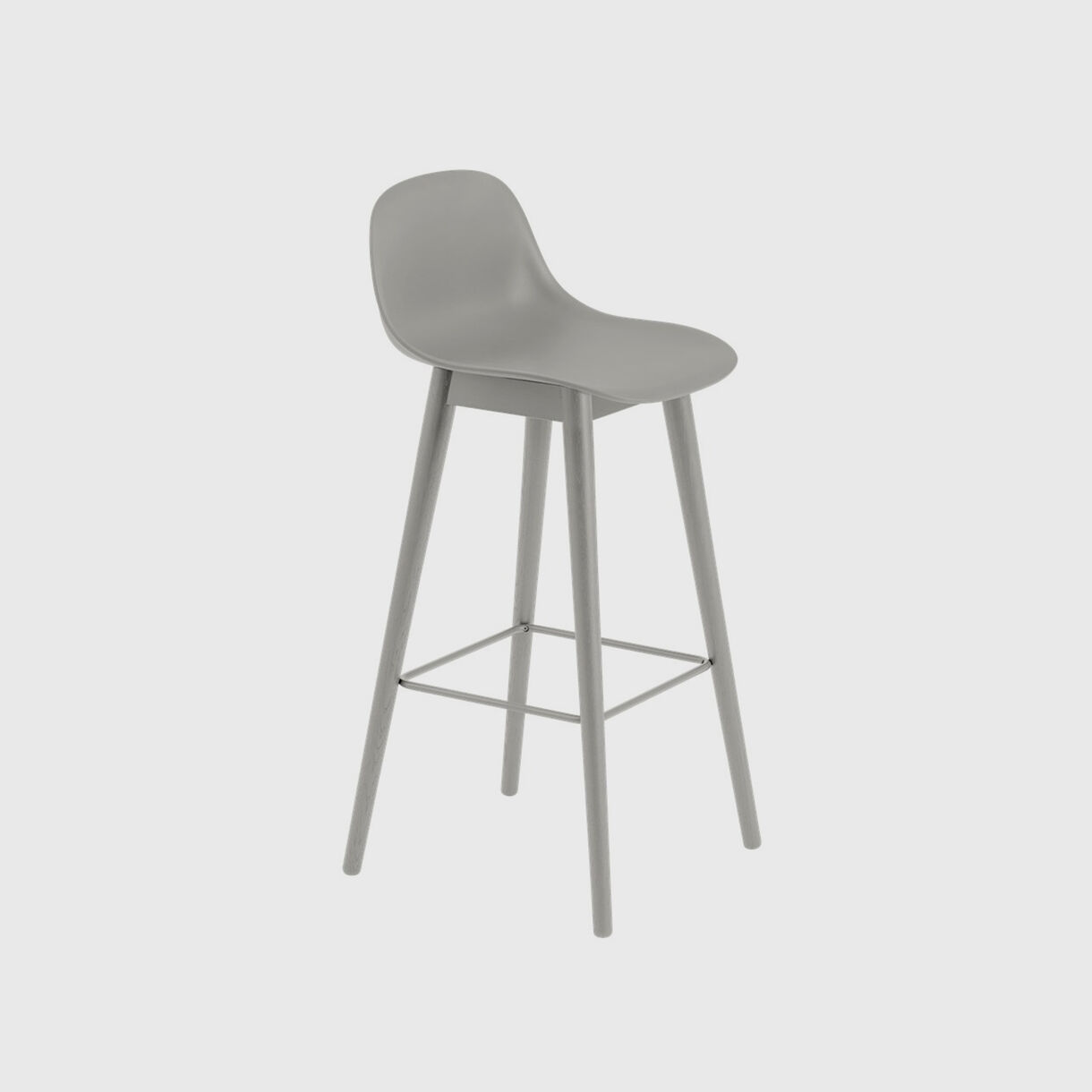 Fiber Bar Stool with Backrest Wood Base, Grey