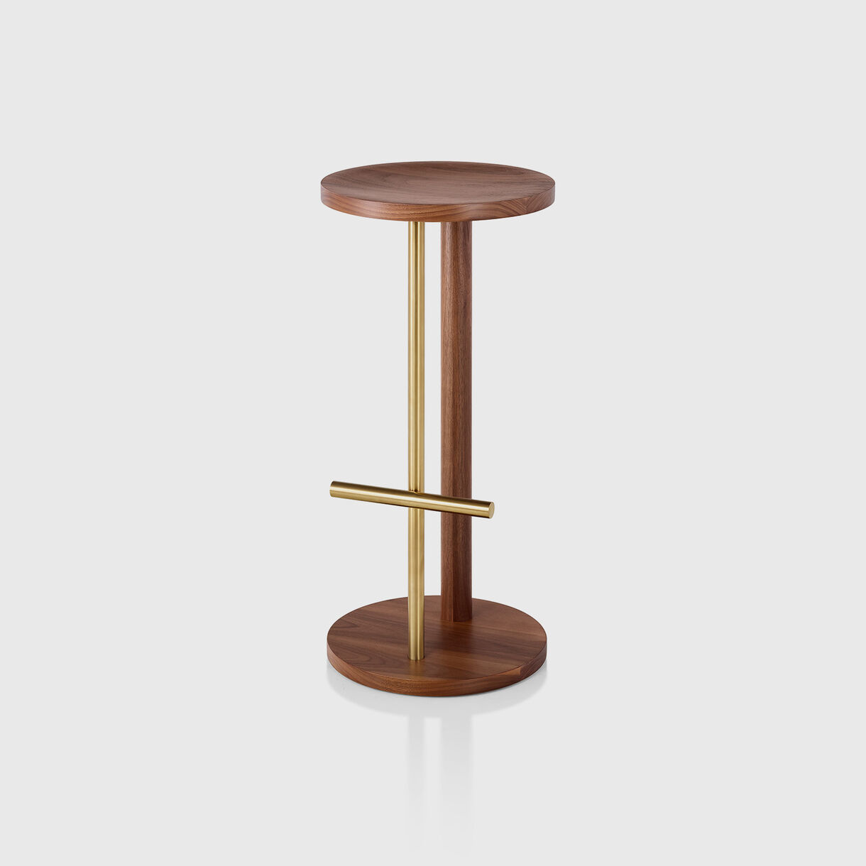 Spot Stool, Bar Height, Walnut & Brass