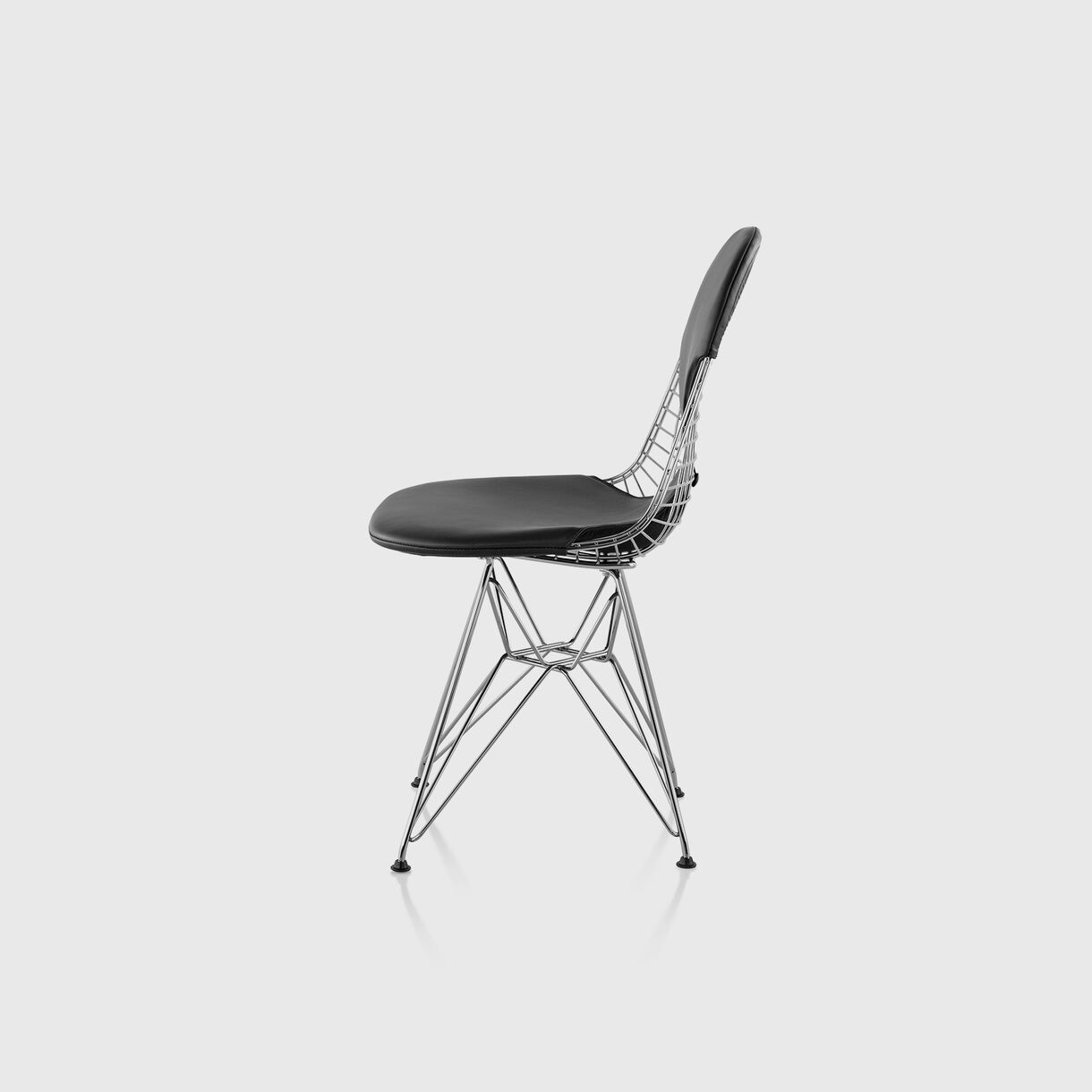 Eames Wire Base Chair, Bikini Pad, Black Leather
