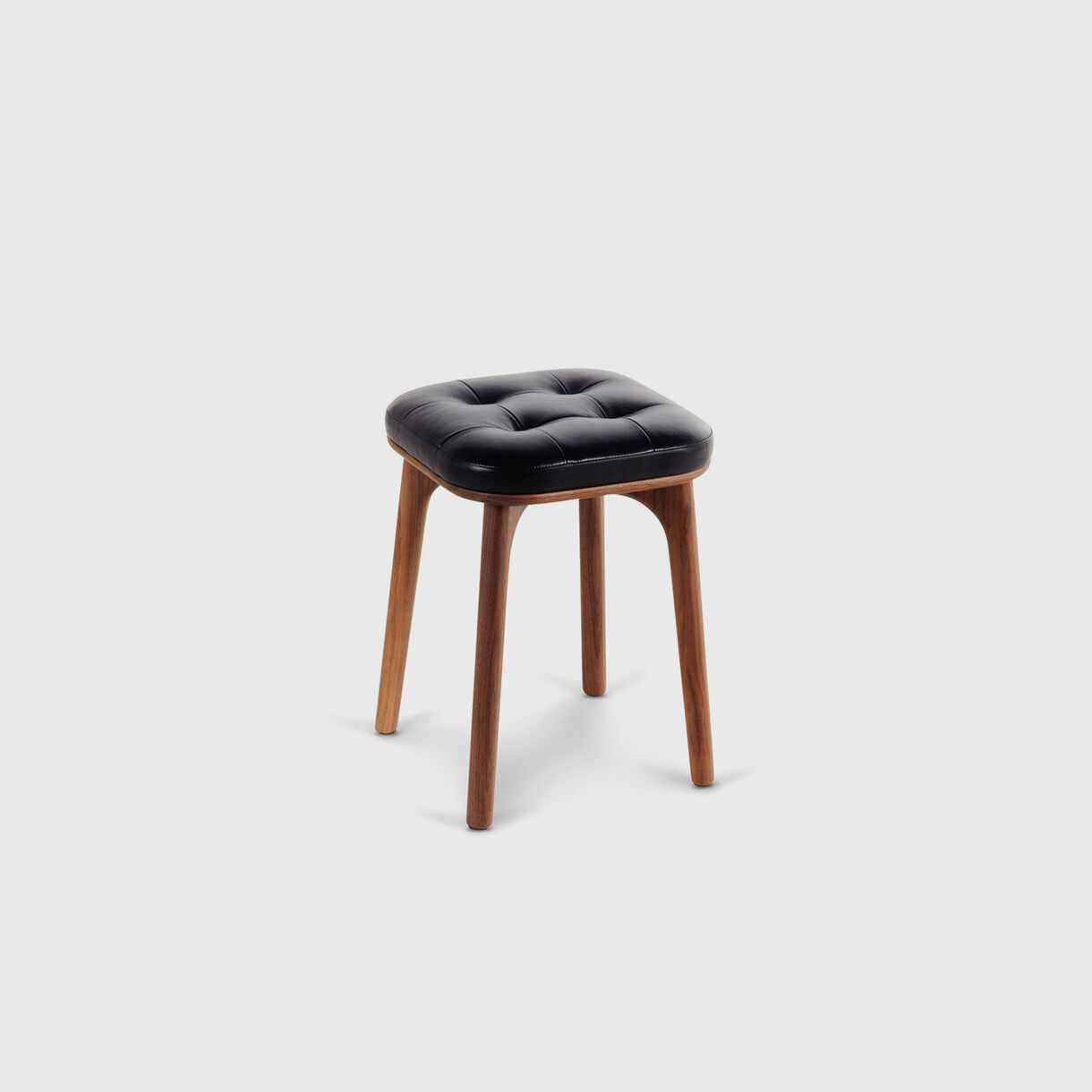 Utility Low Stool, Milano Black Leather & Walnut