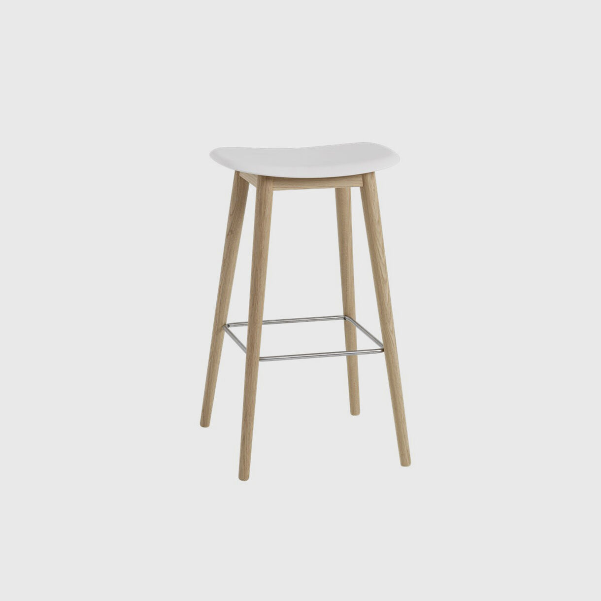 Fiber Bar Stool Wood Base, White & Oak