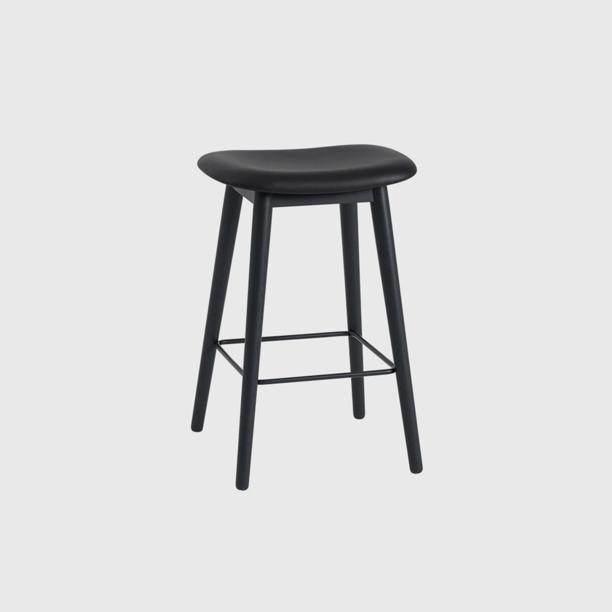 Fiber Stool, Wood Base, Upholstered, Counter, Black, Black Leather