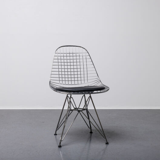 Eames Wire Chair, Black Leather Seat Pad