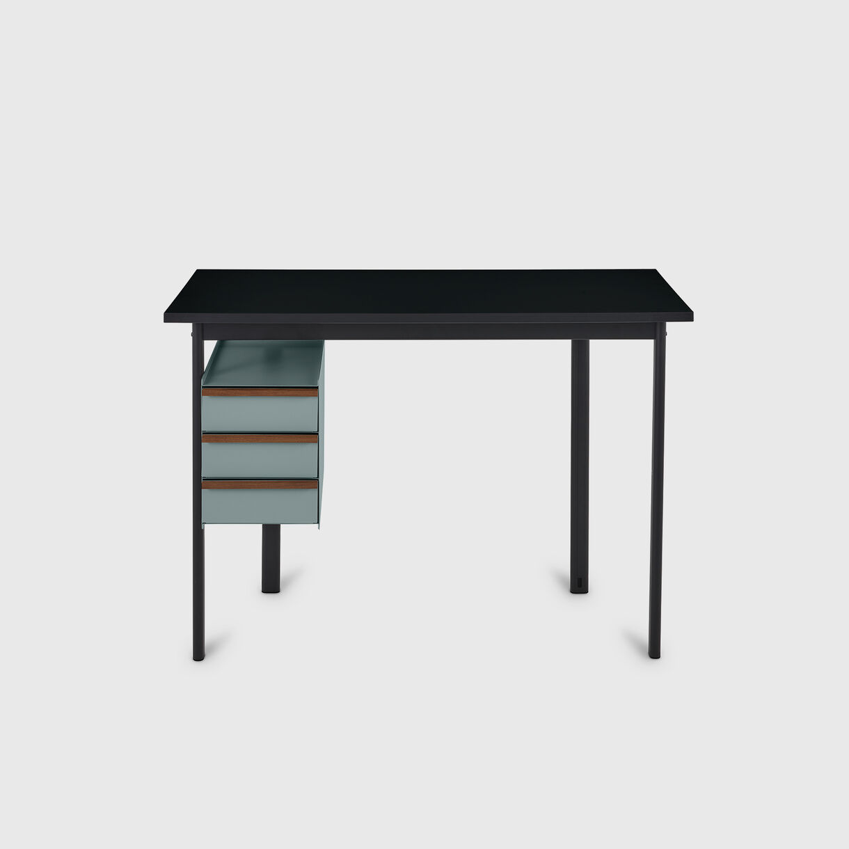 Mode Desk with Storage, Black Top, Glacier Storage, Walnut Handles