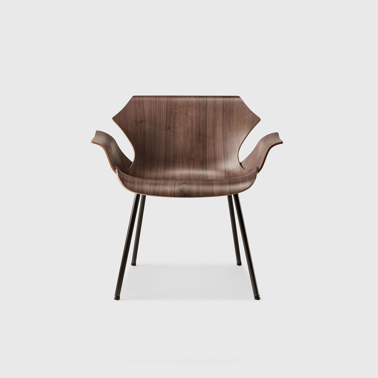 Petal Metal Base Lounge Armchair, Walnut