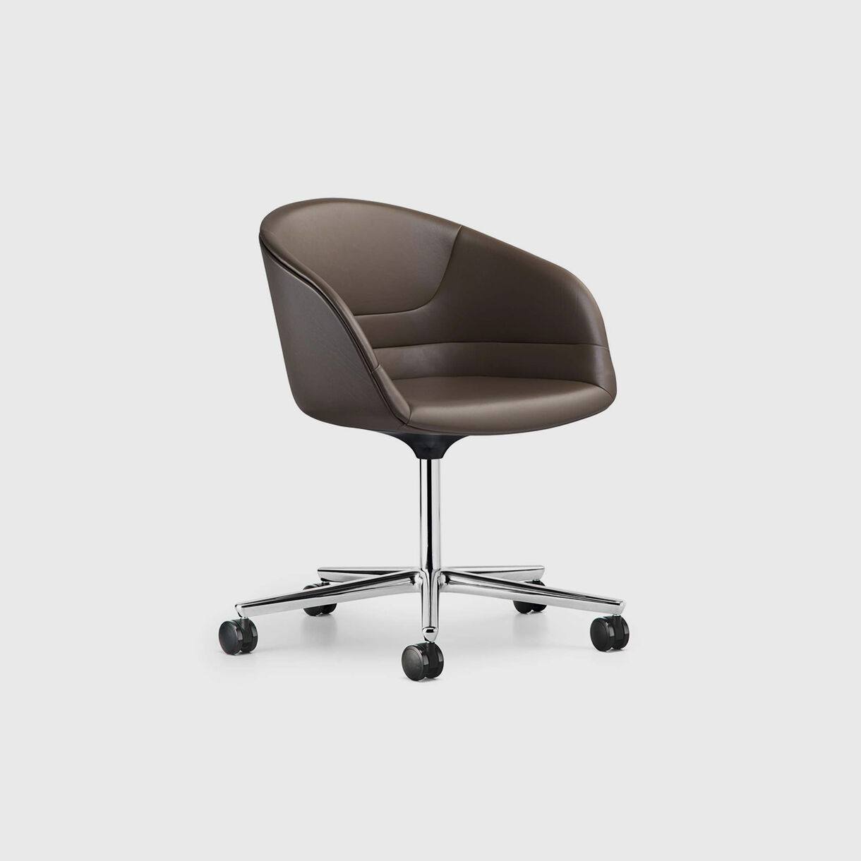 Kyo Chair 5 Star Base, Brown Leather & Silver Base