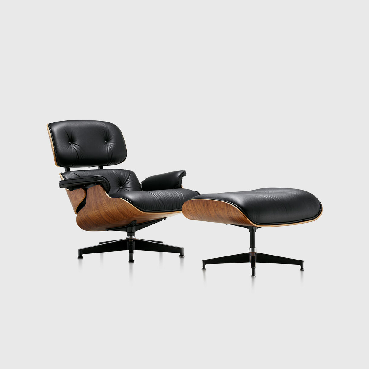 Eames Lounge Chair & Ottoman, Walnut & Black, Front Angled