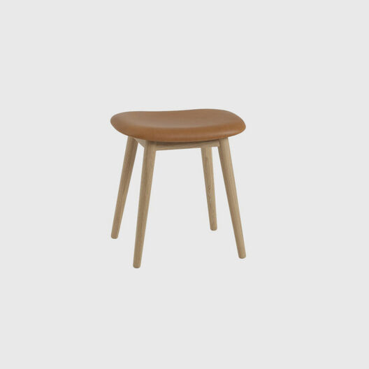 Fiber Low Stool, Wood Base, Upholstered