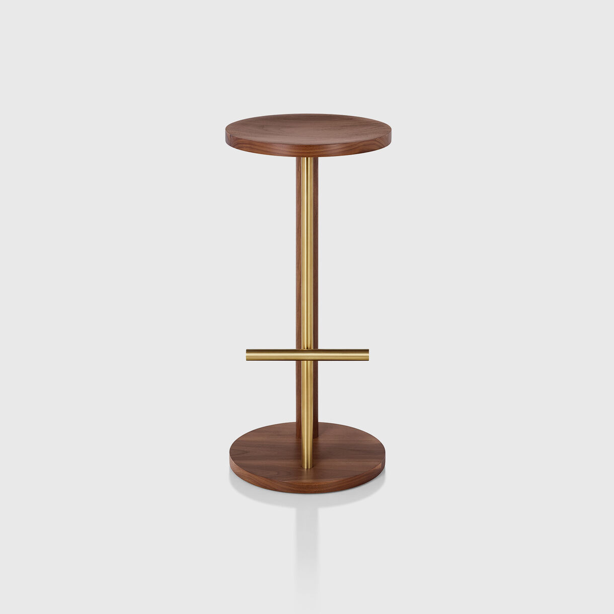 Spot Stool, Bar Height, Walnut & Brass