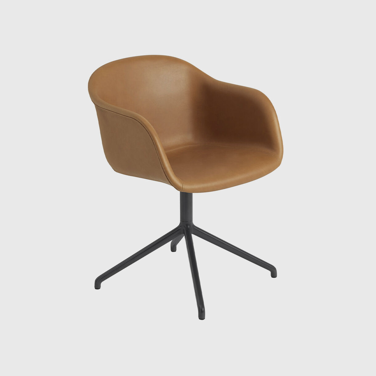 Fiber Armchair Swivel Base, Cognac Leather & Black